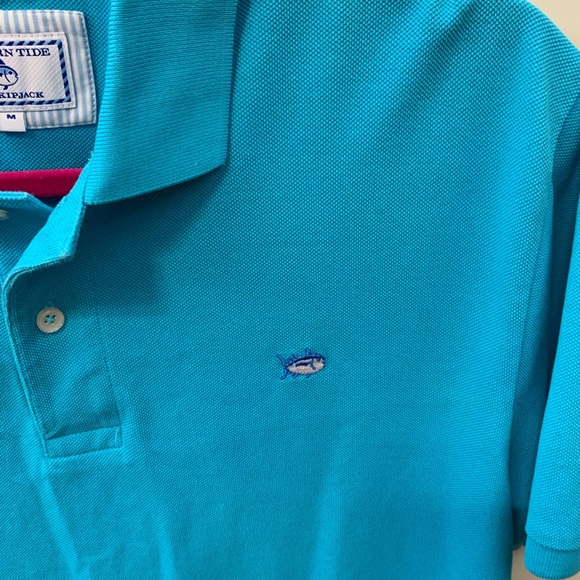 SOUTHERN TIDE Men’s Turquoise Blue Polo 3 Button Up Shirt Size M EUC - Picture 2 of 4